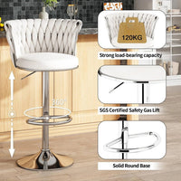 Modern Silver Swivel Upholstered Velvet Adjustable Height Counter Stool with Metal Frame White (Set of 2)
