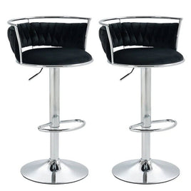 SERENITà Silver Swivel Upholstered Velvet Adjustable Height Counter Stool with Metal Frame Black (Set of 2)