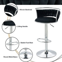 Silver Swivel Upholstered Velvet Adjustable Height Counter Stool with Metal Frame Black (Set of 2)