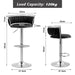 Silver Swivel Upholstered Velvet Adjustable Height Counter Stool with Metal Frame Black (Set of 2)