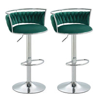 Silver Swivel Upholstered Velvet Adjustable Height Counter Stool with Metal Frame Emerald Green (Set of 2)