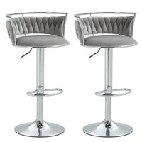Silver Swivel Upholstered Velvet Adjustable Height Counter Stool with Metal Frame Grey (Set of 2)