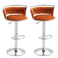 Silver Swivel Upholstered Velvet Adjustable Height Counter Stool with Metal Frame Orange (Set of 2)