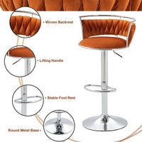 Silver Swivel Upholstered Velvet Adjustable Height Counter Stool with Metal Frame Orange (Set of 2)
