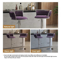 Silver Swivel Upholstered Velvet Adjustable Height Counter Stool with Metal Frame Voilet (Set of 2)