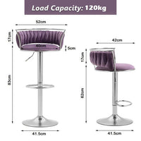 Silver Swivel Upholstered Velvet Adjustable Height Counter Stool with Metal Frame Voilet (Set of 2)