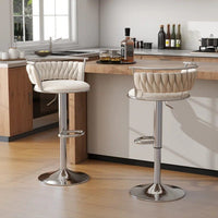 Silver Swivel Upholstered Velvet Adjustable Height Counter Stool with Metal Frame White (Set of 2)