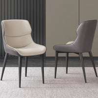 Light Grey Italian Minimal List Dining Chairs PU Retro Chair Cafe Kitchen Modern Metal Legs x2
