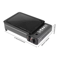 Portable Gas Stove Burner Butane BBQ Camping Gas Cooker With Non Stick Plate Black with Fish Pan and Lid