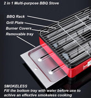 Portable Gas Stove Burner Butane BBQ Camping Gas Cooker With Non Stick Plate Red without Fish Pan and Lid