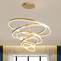 Gold 4 Rings Minimalist LED Pendant Light Adjustable Circular Chandelier