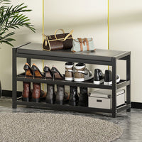 3 Tiers 95cm Width Sturdy Steel Multi-layer Shoe Rack with Bench Entryway Shoe Storage Organizer