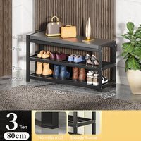 3 Tiers 95cm Width Sturdy Steel Multi-layer Shoe Rack with Bench Entryway Shoe Storage Organizer