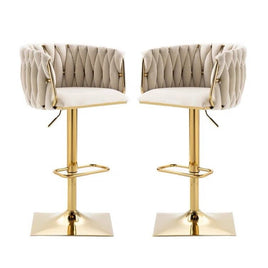 SERENITà Modern Velvet Breakfast Bar Stools Swivel Barstools Adjustable Counter Stools with Backrest Set of 2 iVORY