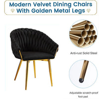 SERENITà Black Modern Velvet Dining Chairs, Upholstered Living Room Chair with Woven Back and Golden Metal Legs, Mid-Century Accent Set of 2(BLACK)