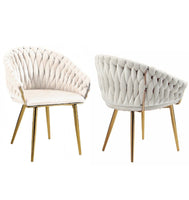 SERENITà Ivory Modern Velvet Dining Chairs, Upholstered Living Room Chair with Woven Back and Golden Metal Legs, Mid-Century Accent Set of 2(Ivory)