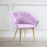 SERENITà Pink Modern Velvet Dining Chairs, Upholstered Living Room Chair with Woven Back and Golden Metal Legs, Mid-Century Accent Set of 2(Pink)