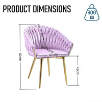 SERENITà Pink Modern Velvet Dining Chairs, Upholstered Living Room Chair with Woven Back and Golden Metal Legs, Mid-Century Accent Set of 2(Pink)