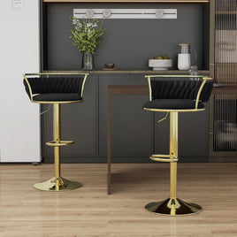 SERENITà Golden Swivel Upholstered Velvet Adjustable Height Counter Stool with Metal Frame Black (Set of 2)