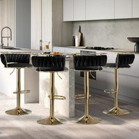 SERENITà Golden Swivel Upholstered Velvet Adjustable Height Counter Stool with Metal Frame Black (Set of 2)