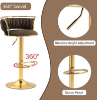 SERENITà Golden Swivel Upholstered Velvet Adjustable Height Counter Stool with Metal Frame Coffee (Set of 2)