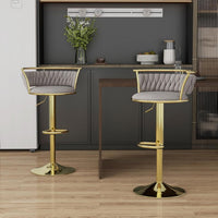SERENITà Golden Swivel Upholstered Velvet Adjustable Height Counter Stool with Metal Frame Grey (Set of 2)