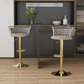 SERENITà Golden Swivel Upholstered Velvet Adjustable Height Counter Stool with Metal Frame Grey (Set of 2)