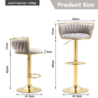 SERENITà Golden Swivel Upholstered Velvet Adjustable Height Counter Stool with Metal Frame Grey (Set of 2)