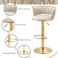 SERENITà Golden Swivel Upholstered Velvet Adjustable Height Counter Stool with Metal Frame Ivory (Set of 2)