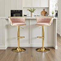 SERENITà Golden Swivel Upholstered Velvet Adjustable Height Counter Stool with Metal Frame Pink (Set of 2)