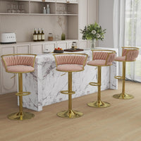 SERENITà Golden Swivel Upholstered Velvet Adjustable Height Counter Stool with Metal Frame Pink (Set of 2)