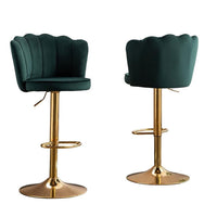 Swivel Bar Stools Bar Height Set of 2 Adjustable Upholstered Counter Barstool Velvet Bar Chairs with Back/Gold Base for Kitchen Island/Bar/Cafe-Emerald Green