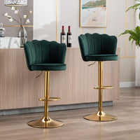 Swivel Bar Stools Bar Height Set of 2 Adjustable Upholstered Counter Barstool Velvet Bar Chairs with Back/Gold Base for Kitchen Island/Bar/Cafe-Emerald Green