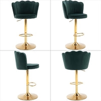 Swivel Bar Stools Bar Height Set of 2 Adjustable Upholstered Counter Barstool Velvet Bar Chairs with Back/Gold Base for Kitchen Island/Bar/Cafe-Emerald Green