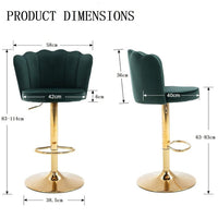 Swivel Bar Stools Bar Height Set of 2 Adjustable Upholstered Counter Barstool Velvet Bar Chairs with Back/Gold Base for Kitchen Island/Bar/Cafe-Emerald Green