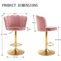 Swivel Bar Stools Bar Height Set of 2 Adjustable Upholstered Counter Barstool Velvet Bar Chairs with Back/Gold Base for Kitchen Island/Bar/Cafe-Pink