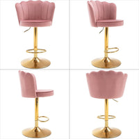 Swivel Bar Stools Bar Height Set of 2 Adjustable Upholstered Counter Barstool Velvet Bar Chairs with Back/Gold Base for Kitchen Island/Bar/Cafe-Pink