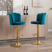 Swivel Bar Stools Bar Height Set of 2 Adjustable Upholstered Counter Barstool Velvet Bar Chairs with Back/Gold Base for Kitchen Island/Bar/Cafe-Teal Blue