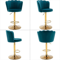 Swivel Bar Stools Bar Height Set of 2 Adjustable Upholstered Counter Barstool Velvet Bar Chairs with Back/Gold Base for Kitchen Island/Bar/Cafe-Teal Blue