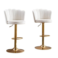 Swivel Bar Stools Bar Height Set of 2 Adjustable Upholstered Counter Barstool Velvet Bar Chairs with Back/Gold Base for Kitchen Island/Bar/Cafe-White