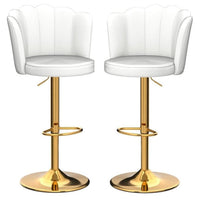 Swivel Bar Stools Bar Height Set of 2 Adjustable Upholstered Counter Barstool Velvet Bar Chairs with Back/Gold Base for Kitchen Island/Bar/Cafe-White