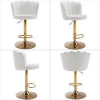 Swivel Bar Stools Bar Height Set of 2 Adjustable Upholstered Counter Barstool Velvet Bar Chairs with Back/Gold Base for Kitchen Island/Bar/Cafe-White
