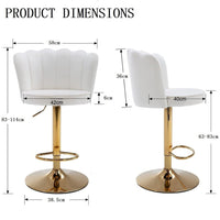 Swivel Bar Stools Bar Height Set of 2 Adjustable Upholstered Counter Barstool Velvet Bar Chairs with Back/Gold Base for Kitchen Island/Bar/Cafe-White
