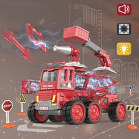 DanBaoLe Magnetic Fire Truck DIY Assembly Eneineering Vehicle with Music Lights Red Christmas Gift