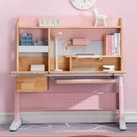 Solid Rubber Wood Height Adjustable Children Kids Ergonomic Pink Study Desk Only 120cm AU