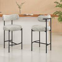 Sleek White Quartz Metal Boucle Elsa Bar Stools