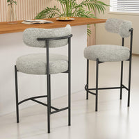 Sleek White Quartz Metal Boucle Elsa Bar Stools