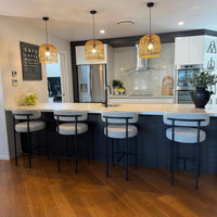 Sleek White Quartz Metal Boucle Elsa Bar Stools