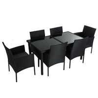 Outdoor Minimalist Black Wicker 6-Seater Dining Set