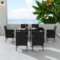 Outdoor Minimalist Black Wicker 6-Seater Dining Set